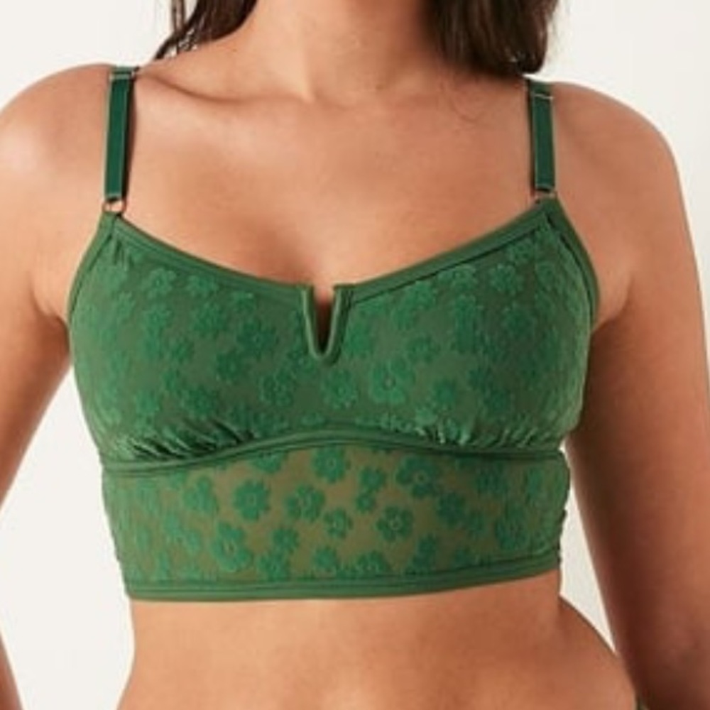 PINK By Victoria’s Secret Green Lace Floral Velvet Bralette Size S